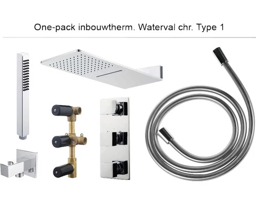 Complete Inbouw Doucheset One-pack Waterval 25 Cm Vierkant Chroom - Model 1 1 Complete Inbouw Doucheset One-pack Waterval 25 Cm Vierkant Chroom - Model 1