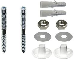 Wastafel Bevestigingset 2 Houtdraadpennen M10x110 Pluggen B12 Kunststofringen En Moeren